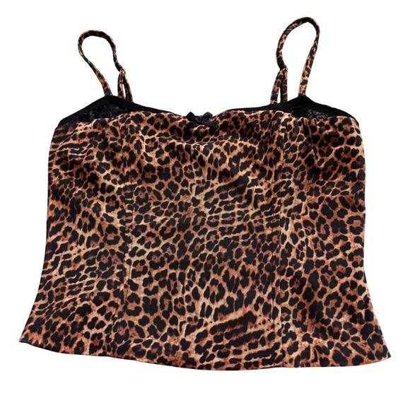 Edikted y2k style Animal Print Cheetah Cami Top Lace Sleeveless Back Zip XS - Picture 1 of 7